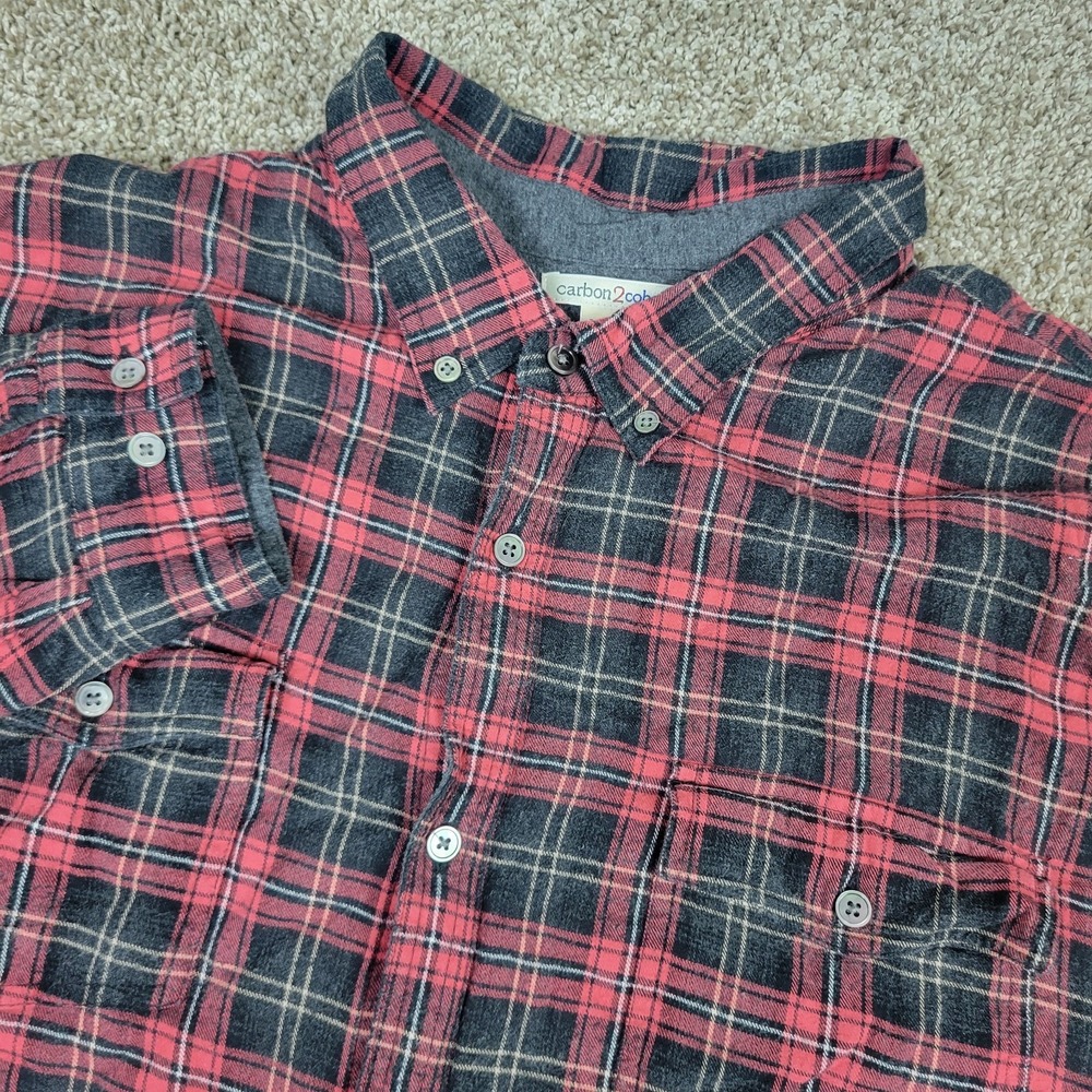Carbon 2 Cobalt Mens XLT Red Blue Plaid Heavy Button Down Flannel Workshirt LS